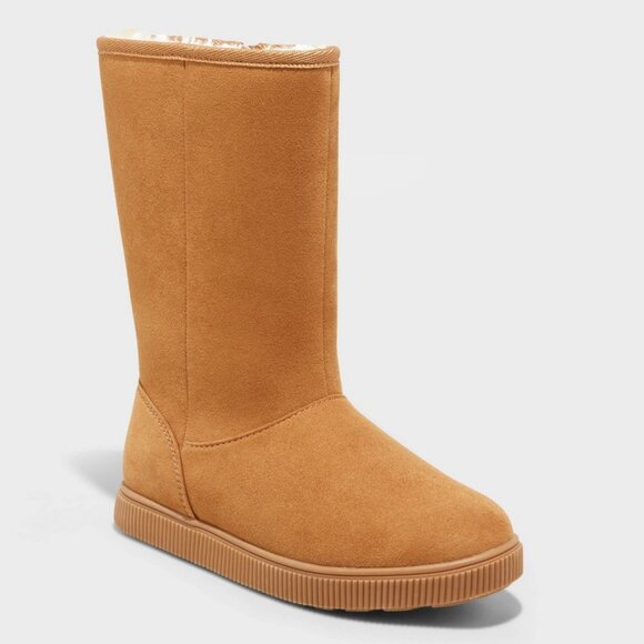 NEW! Cat & Jack Girls Natalia Shearling Style Boots, Cognac Brown - Picture 1 of 9